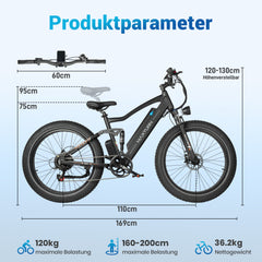 MX1 Off-Road E-Bike - 26x4.0 Fettreifen - Schwarz/Orange