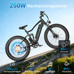 MX1 Off-Road E-Bike - 26x4.0 Fettreifen - Schwarz/Orange