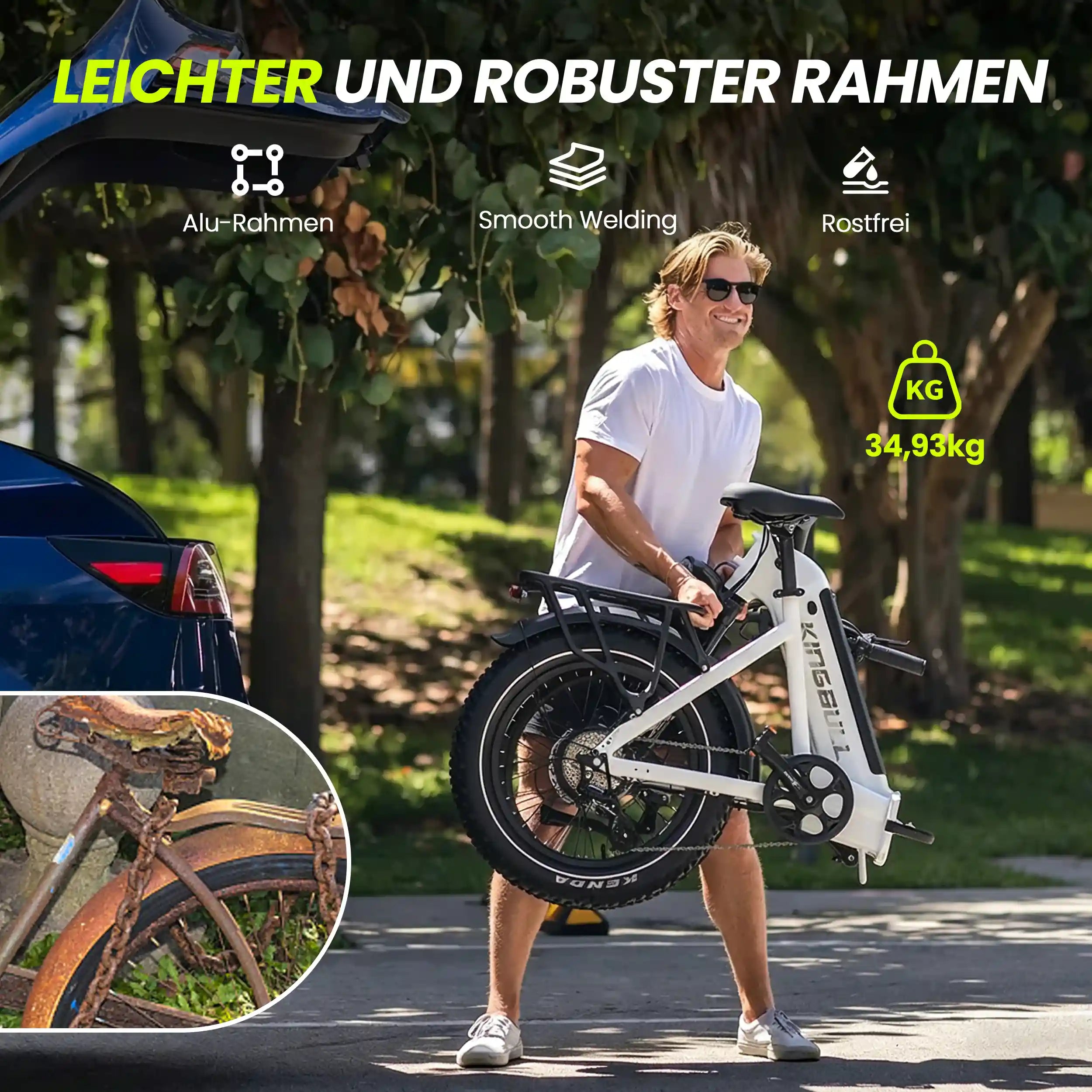Verve Folding Fat Tire E-Bike - studio shot unfolded