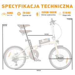 Smart20 Ultraleichtes Klapp-E-Bike - 17,18 kg - Weiß/Schwarz