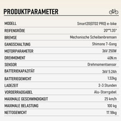 Smart20 Ultraleichtes Klapp-E-Bike - 17,18 kg - Weiß/Schwarz