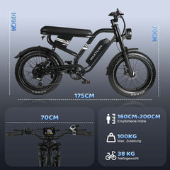  MX10 Fettreifen E-Bike - 20x4.0 All-Terrain - Schwarz/Grau